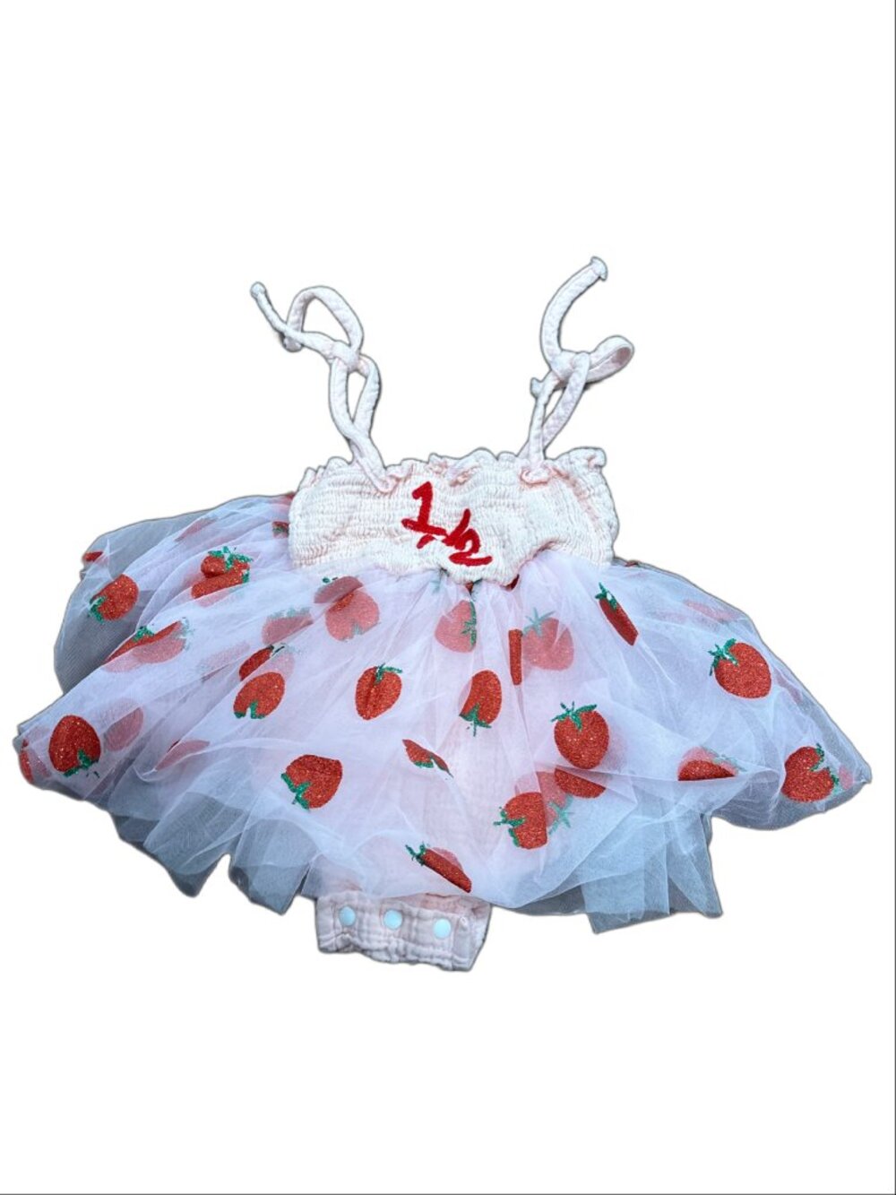 Baby Girl "1/2" Birthday Strawberry Tulle Tutu Romper - Fits 6M
